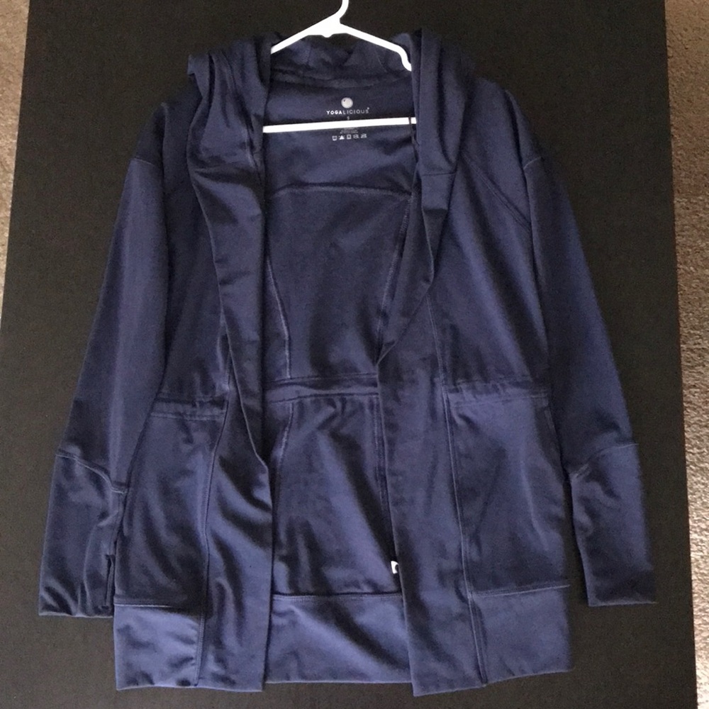 Yogalicious Draped Hooded Cardigan with Pockets |S